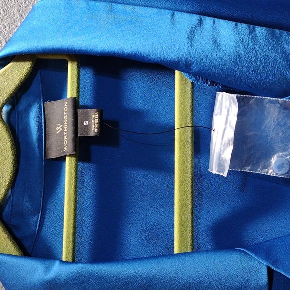 Worthington Sz Small Royal Blue Button Down Dress Shirt w/ front tie nwot - Picture 2 of 6